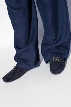 Dolce & Gabbana NAVY BLUE Suede moccasins with logo