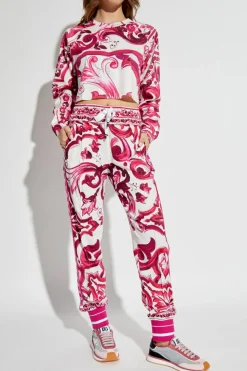 Dolce & Gabbana PINK Short T-shirt with Majolica pattern