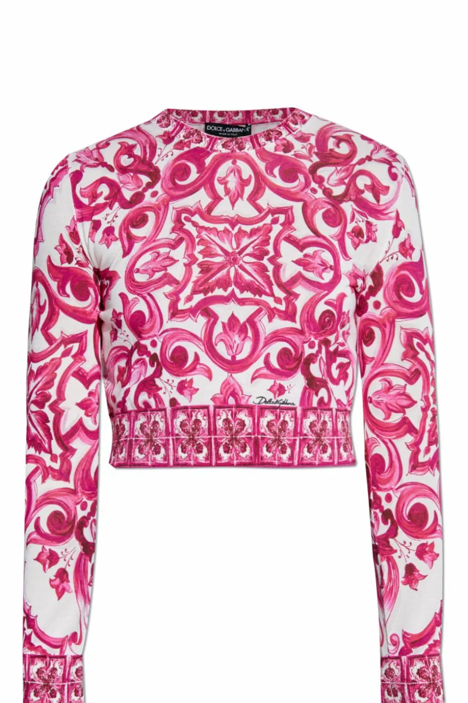 Dolce & Gabbana PINK Short sweater with Majolica pattern