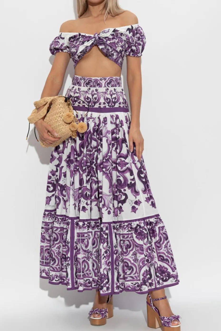 Dolce & Gabbana PURPLE Cotton skirt with "Majolica" print