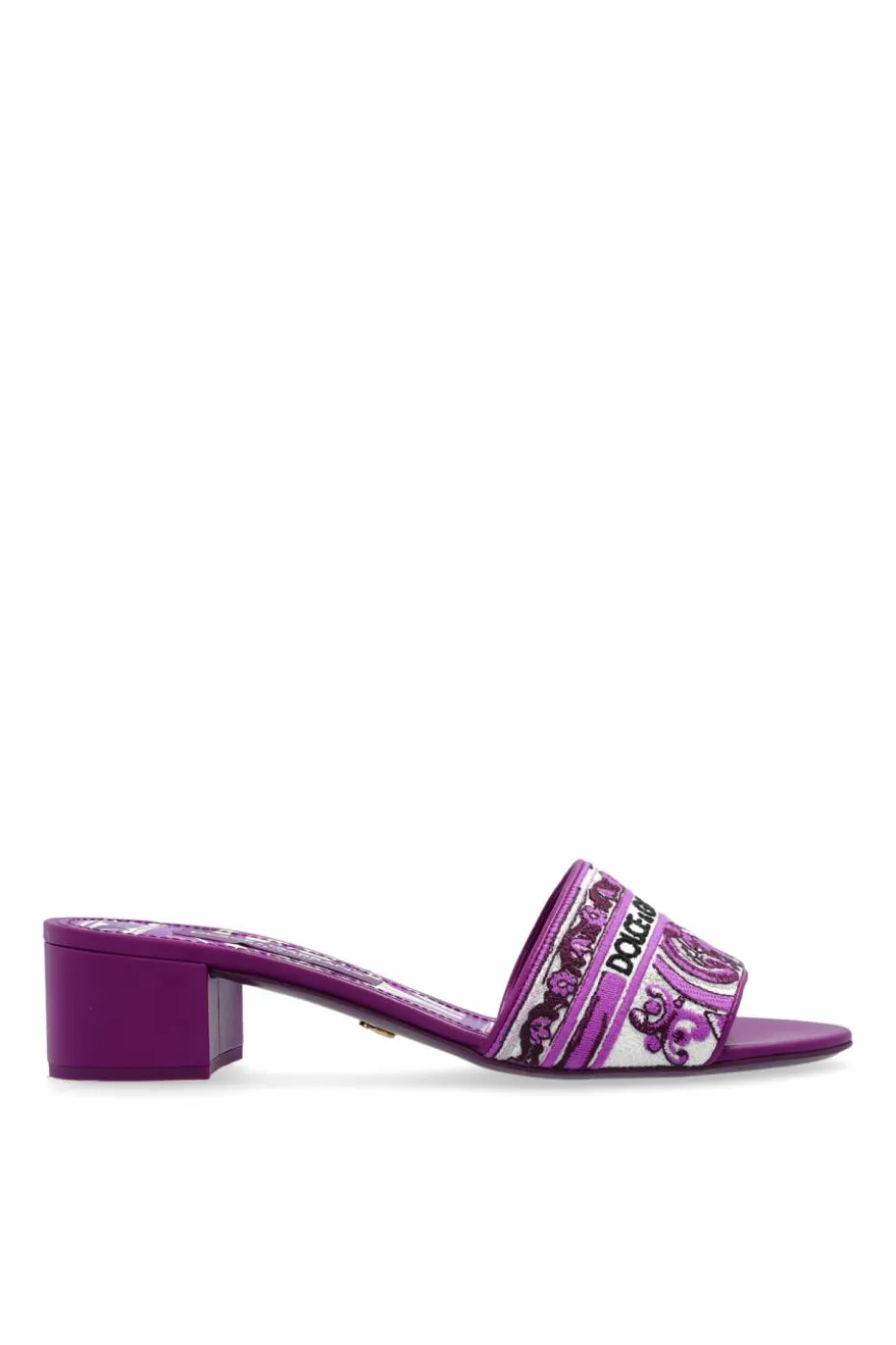 Dolce & Gabbana PURPLE Heeled mules with "Majolica" pattern