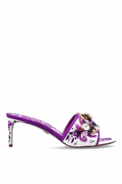 Dolce & Gabbana PURPLE Heeled mules with "Majolica" print