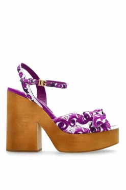 Dolce & Gabbana PURPLE Platform sandals with "Majolica" print