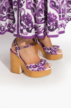 Dolce & Gabbana PURPLE Platform sandals with "Majolica" print
