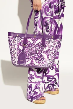Dolce & Gabbana PURPLE Shopper bag with "Majolica" print