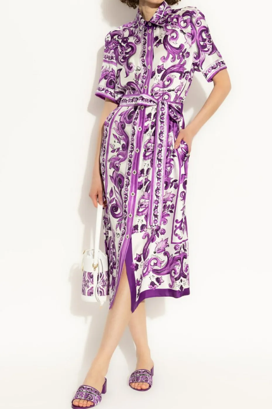 Dolce & Gabbana PURPLE Silk dress with "Majolica" print