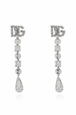 Dolce & Gabbana SILVER Long earrings with shimmering crystals