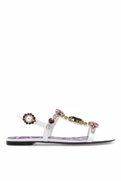 Dolce & Gabbana WHITE Leather sandals with shimmering crystals