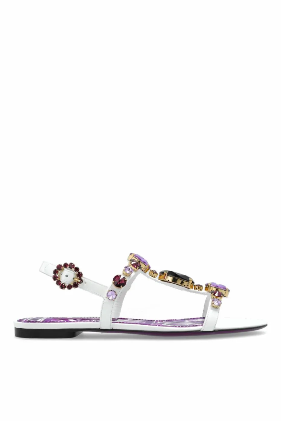 Dolce & Gabbana WHITE Leather sandals with shimmering crystals