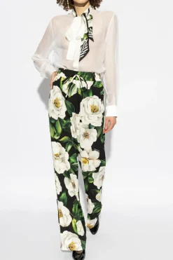 Dolce & Gabbana WHITE Silk blouse with decorative tie at the neckline