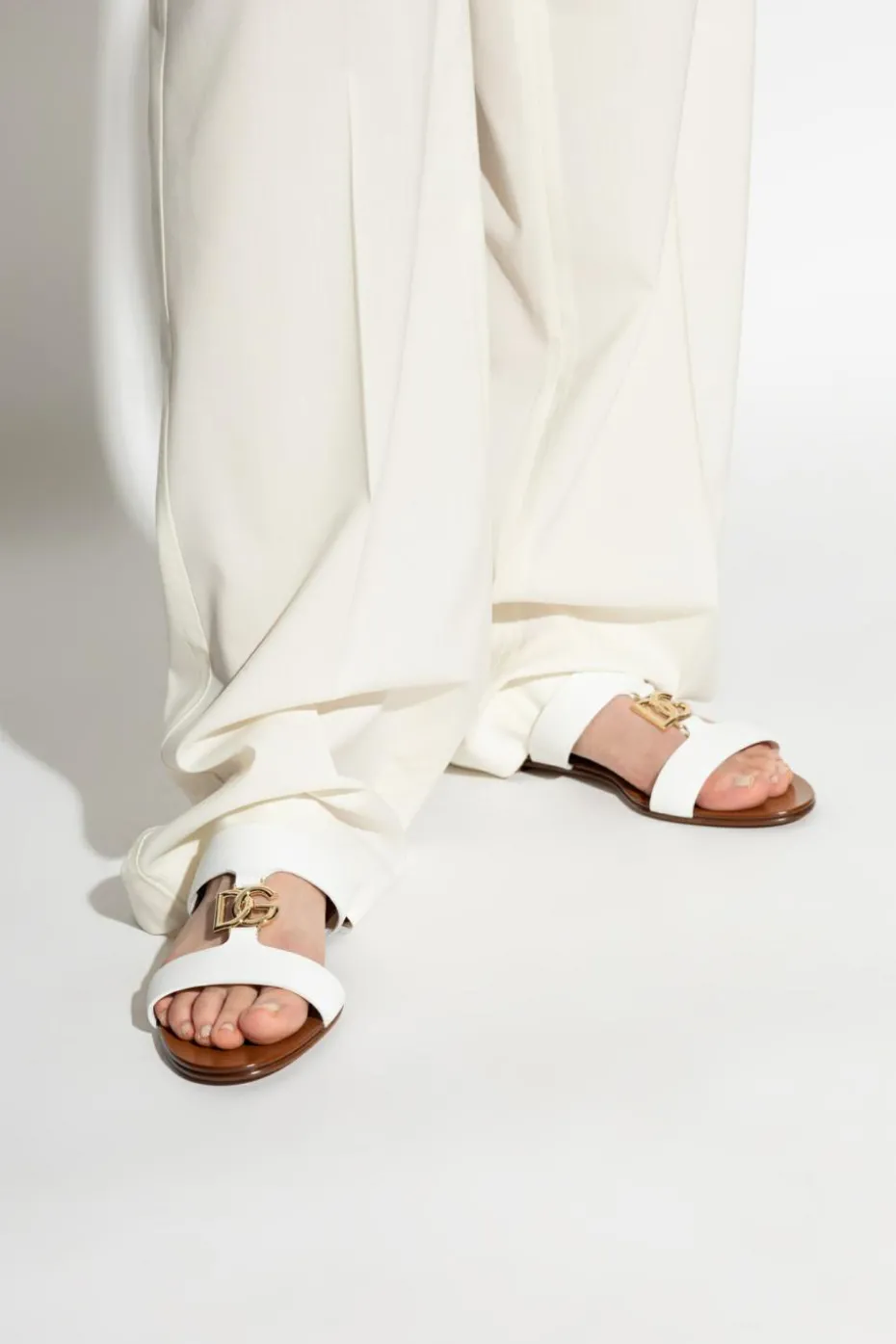 Dolce & Gabbana WHITE Slides with logo-shaped application
