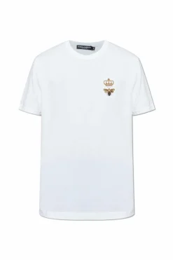 Dolce & Gabbana WHITE T-shirt with embroidered logo in lurex thread