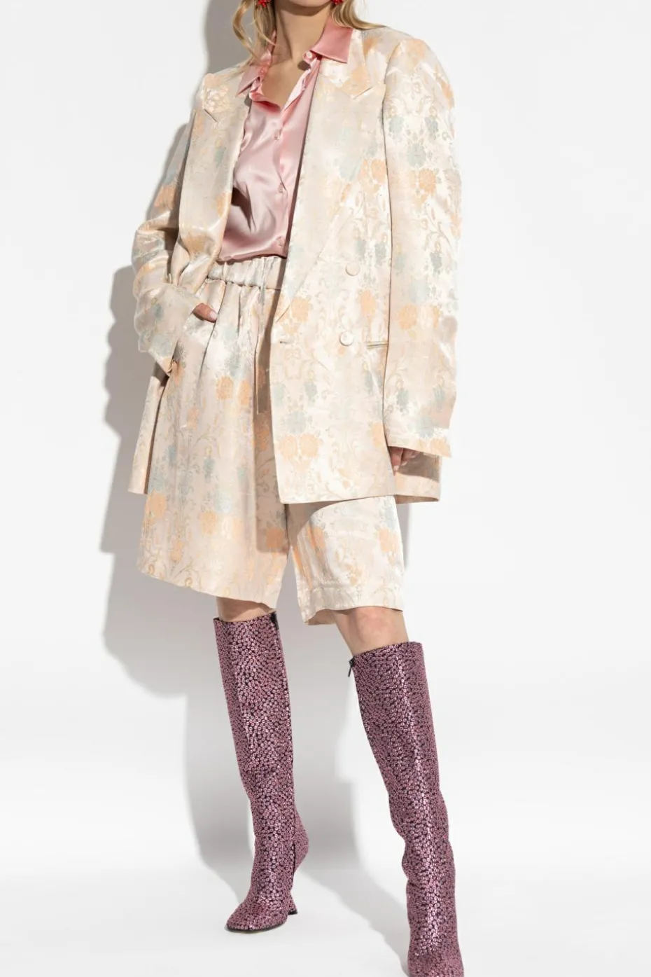 Dries Van Noten PINK Shorts with a shimmering finish