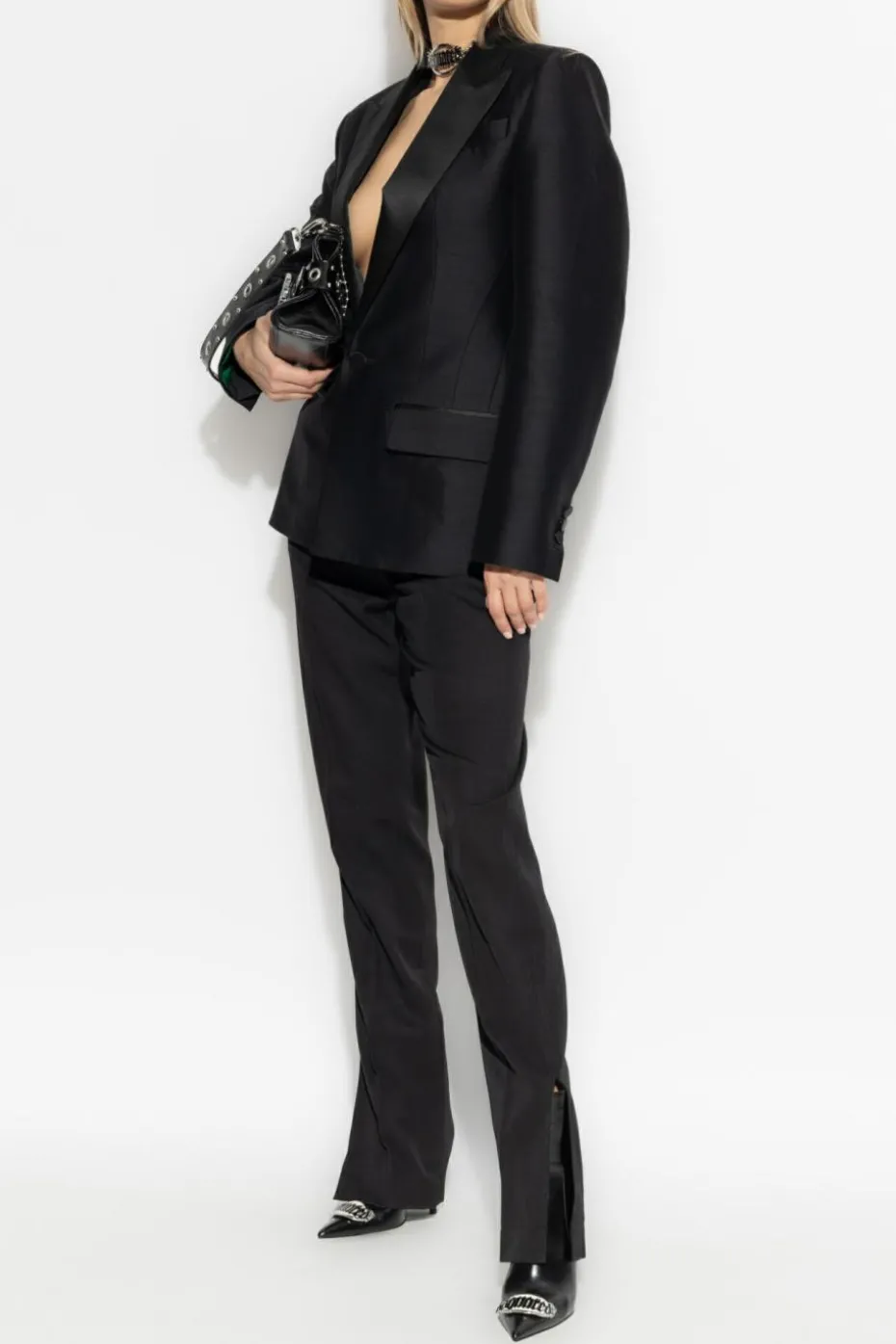 Dsquared2 BLACK Blazer with satin inserts