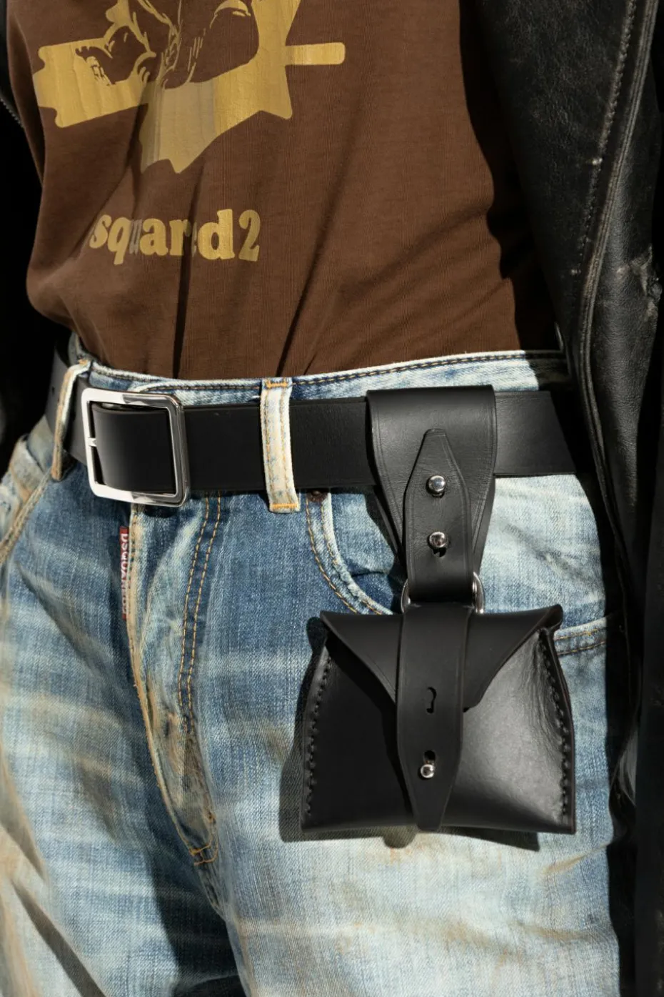 Dsquared2 BLACK Leather belt with detachable pouch