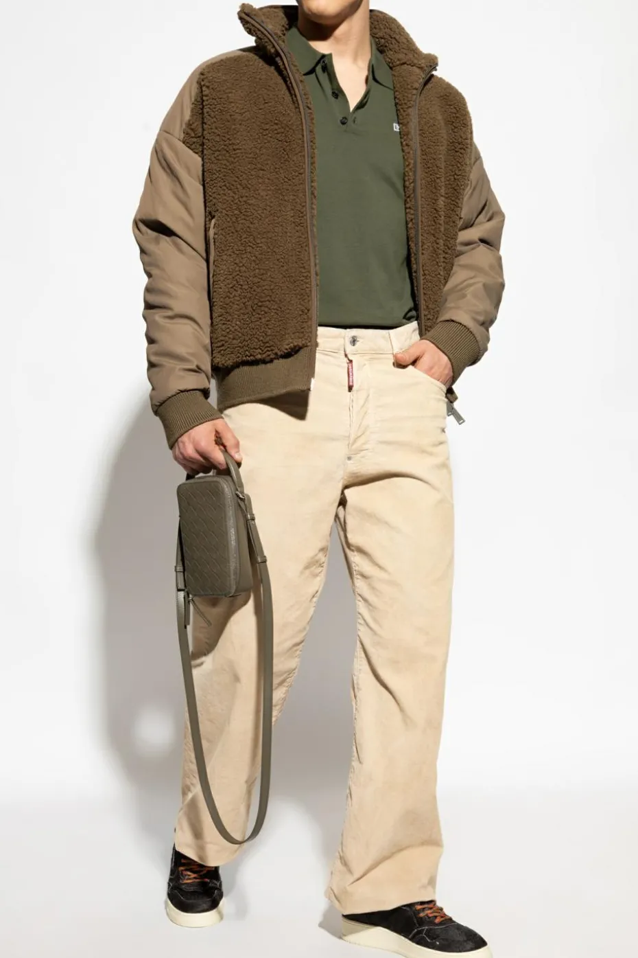 Dsquared2 BROWN Fleece jacket with stand-up collar