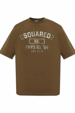 Dsquared2 GREEN T-shirt with logo and rubber finish