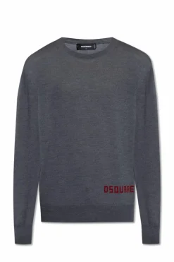 Dsquared2 GREY Sweater with logo and velvet finish