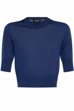 Dsquared2 NAVY BLUE Wool top with embroidered logo