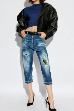 Dsquared2 NAVY BLUE Wool top with embroidered logo