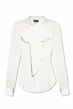 Dsquared2 WHITE Shirt with decorative tie at the neckline