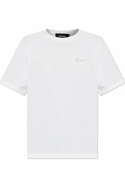 Dsquared2 WHITE T-shirt with logo finished with shimmering appliquƩs