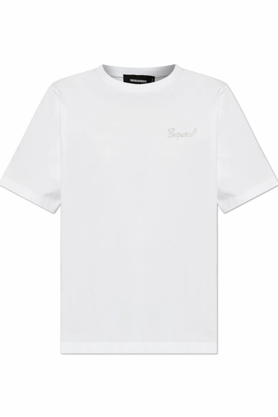 Dsquared2 WHITE T-shirt with logo finished with shimmering appliqués