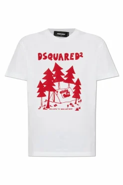 Dsquared2 WHITE T-shirt with logo and velvet finish