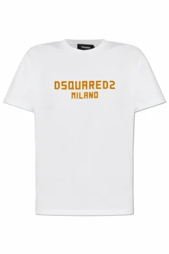 Dsquared2 WHITE T-shirt with velvet finish logo