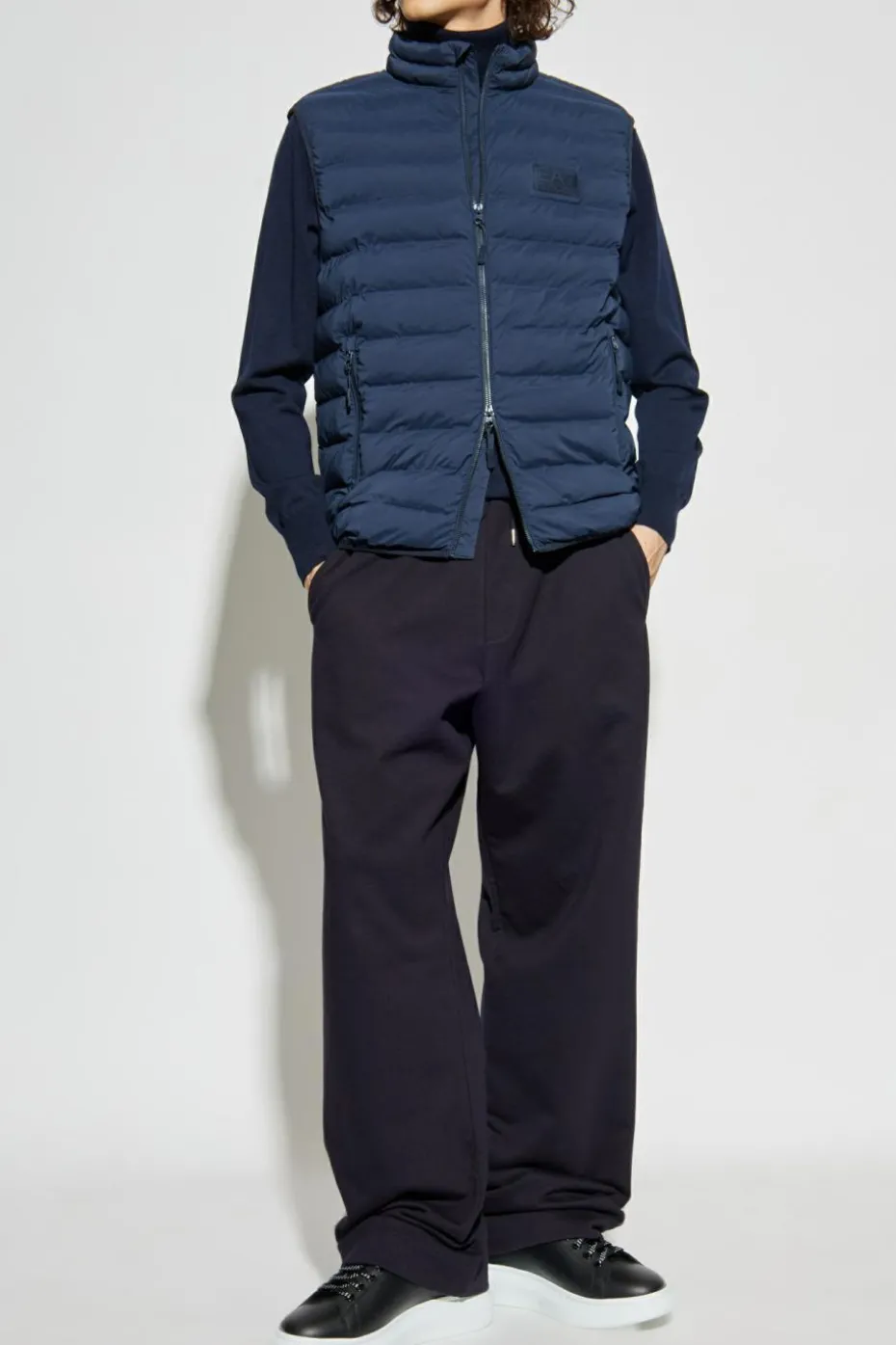 EA7 Emporio Armani NAVY BLUE Quilted vest with stand-up collar
