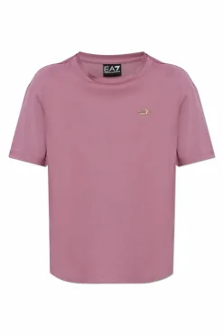 EA7 Emporio Armani PINK T-shirt with an appliqué in the shape of a logo