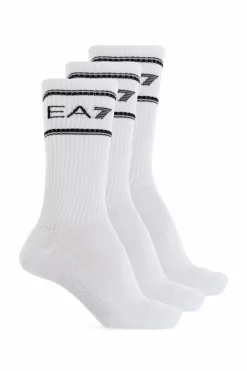 EA7 Emporio Armani WHITE Three-pack of socks with logo
