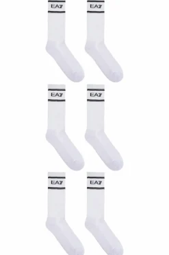 EA7 Emporio Armani WHITE Three-pack of socks with logo