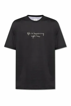 Eleventy BLACK T-shirt with embroidery