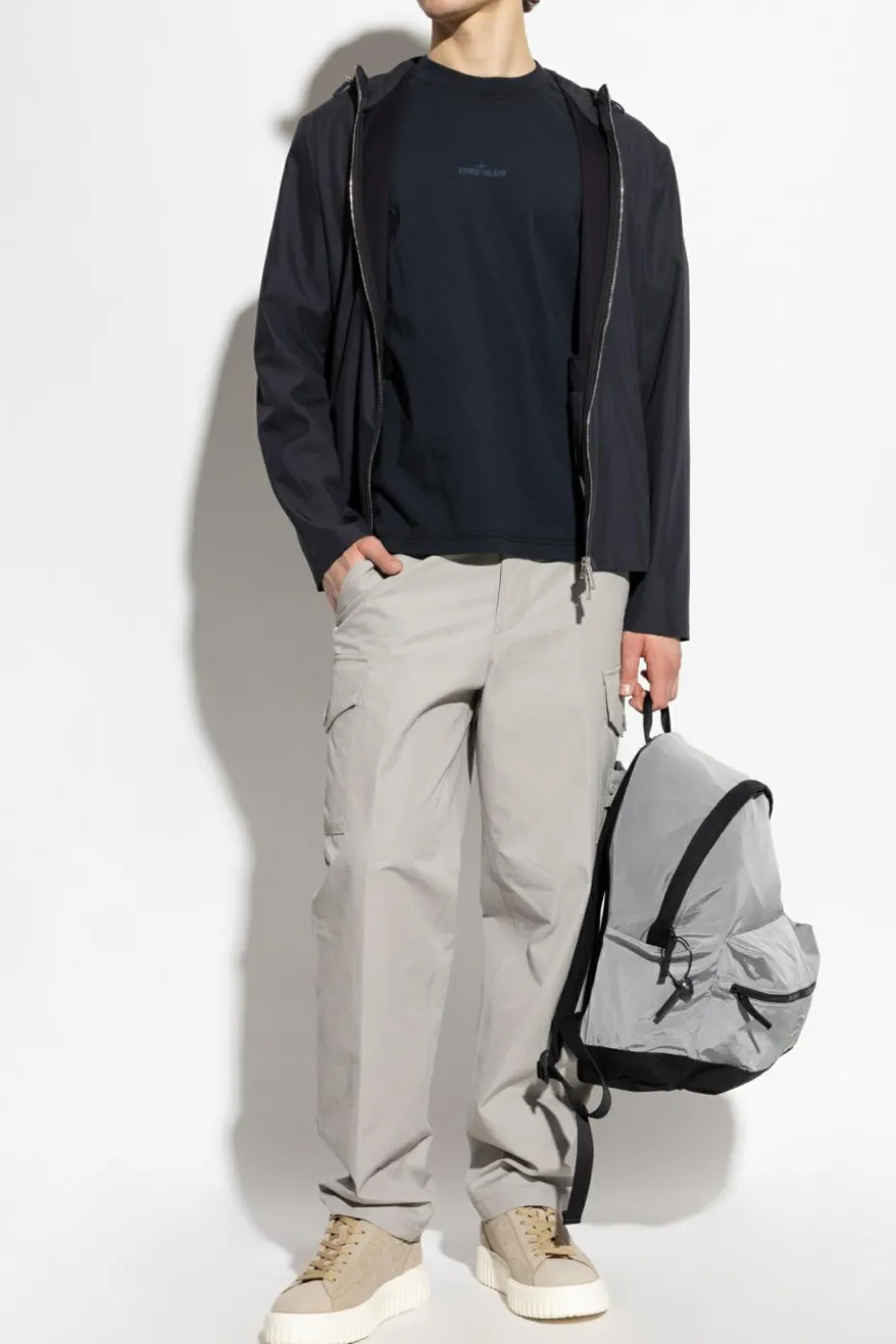 Eleventy NAVY BLUE Silk jacket with hood