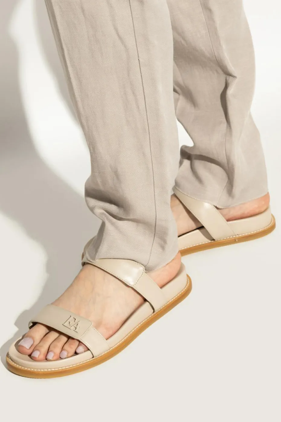 Emporio Armani cream Leather slides with logo