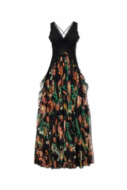 Etro BLACK Long dress with lace trim