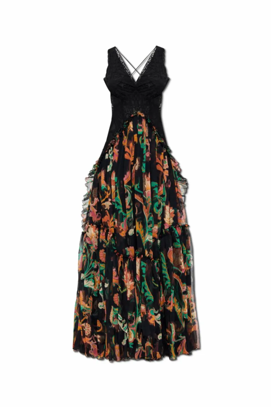 Etro BLACK Long dress with lace trim
