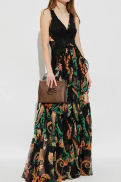 Etro BLACK Long dress with lace trim