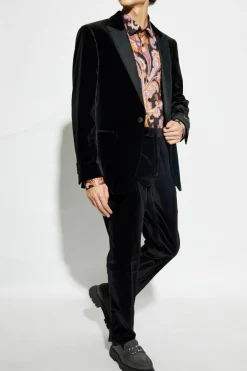 Etro BLACK Velvet pants with side stripes