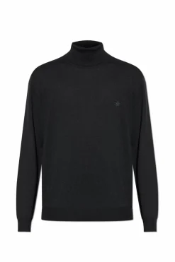 Etro BLACK Wool turtleneck sweater with embroidered logo