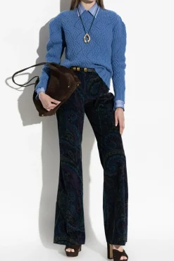Etro BLUE Cashmere sweater with a crew neck