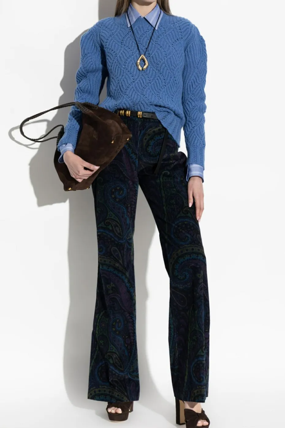 Etro BLUE Cashmere sweater with a crew neck