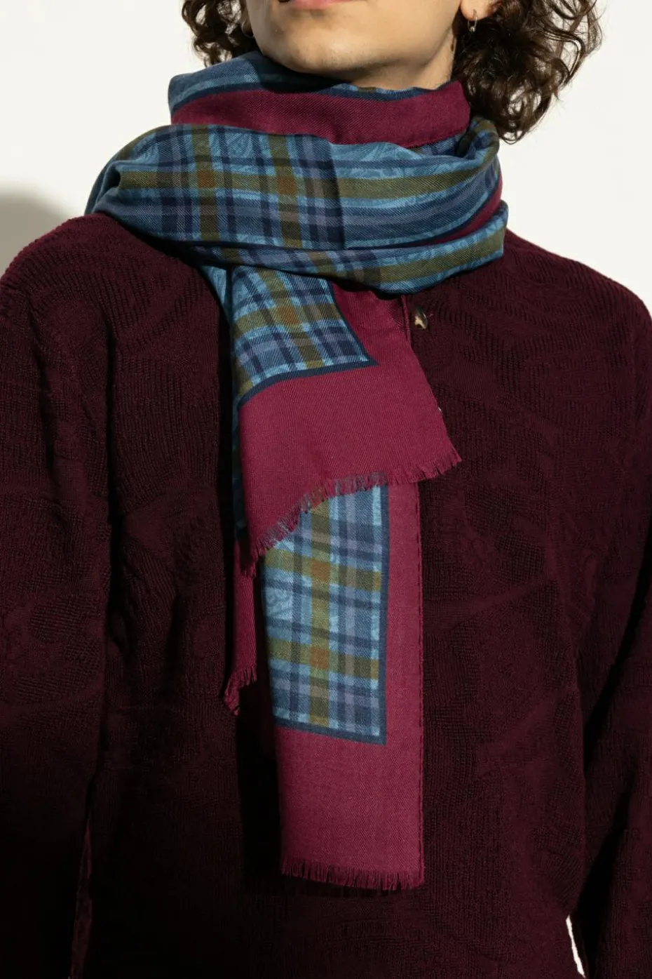 Etro BLUE Plaid scarf