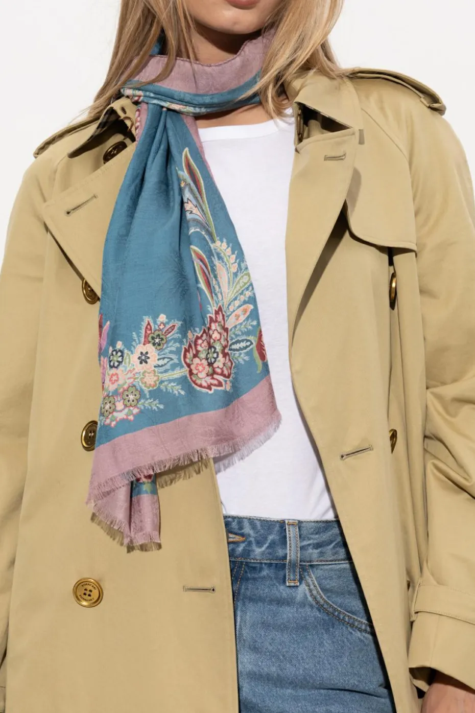 Etro BLUE Scarf with decorative pattern