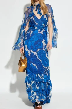 Etro BLUE Silk dress with ruffles