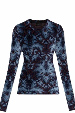 Etro BLUE Top with a velour finish