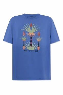 Etro BLUE T-shirt with colorful print