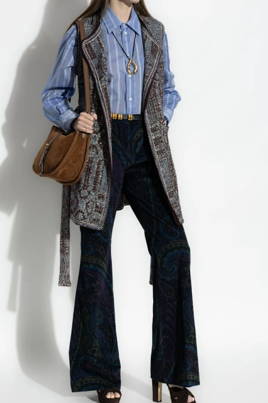 Etro BLUE Vest with a waist belt