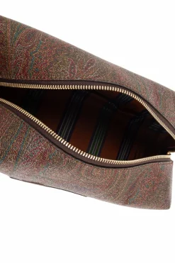 Etro BROWN Cosmetic bag with embroidered logo